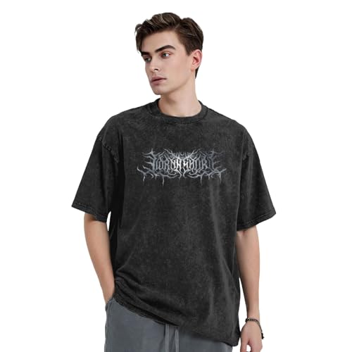 Lorna Music Shore Men's Vintage Washed Soft Cotton Drop Shoulder Crew Neck Short Sleeve T-Shirt Black2