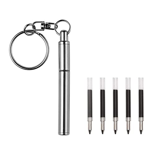TEITEYER Portable Key Ring Stainless Steel Telescopic Pen Telescoping Ballpoint Pen Keychain Tool for Outdoor Travel