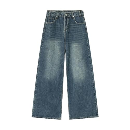 Jean ample longueur au sol en denim délavé premium style rétro