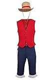 Kids Monkey D Luffy Cosplay Costume Luffy Red Vest Top Pants With Straw Hat Outfits Halloween Suit for Boys Girls (Luffy Costume, 130)