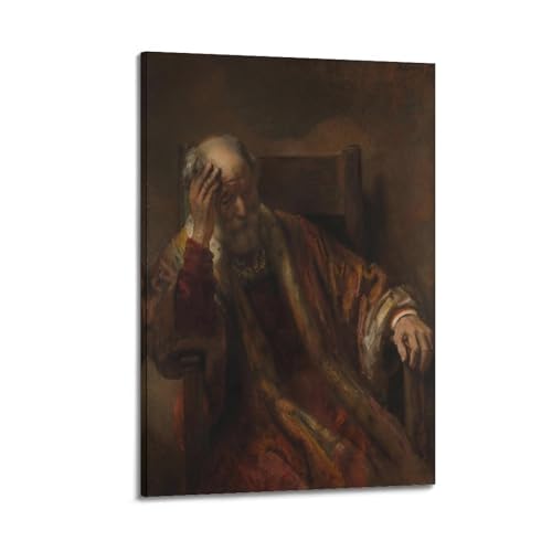 Portrait Rembrandt vieil homme toile Renaissance haute définition 50x75