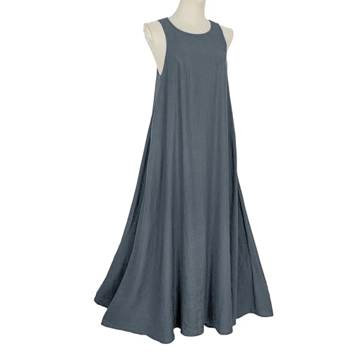 Mingyuezai Women's Sleeveless Linen Maxi Dress Casual Long Dresses with Pockets - Image 5