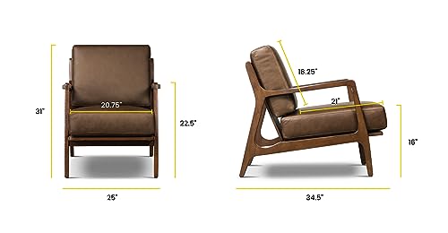 Image of Poly & BARK Verity Leather Accent Chair - Armchair with Walnut Wood Frame - Fashion-Forward Lounge Seating for Living Room - Upholstered in Cocoa Brown Leather for Modern Style