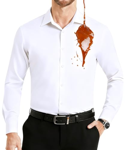 Casey Kevin Camisa Hombre Manga Larga Vestir Camisa Sin Plancha Repelente Al Agua Anti Transpirable Bambú Camisas Non Iron Traje Hombre, L