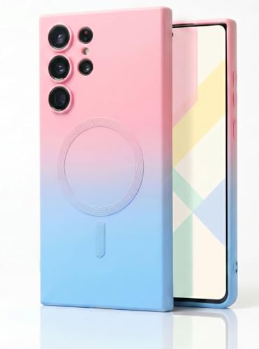 Image of amazon basics Gradient Mag-Safe Case for Samsung Galaxy S22 Ultra | Soft Silicone Shockproof Cover with Camera Protection | Slim Lightweight Design | Smooth Touch & Durable - Pink & Blue