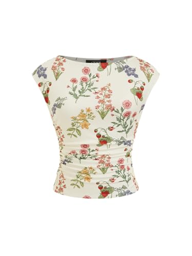 Image of CIDER Boat Neck Tops for Women Sleeveless Ruched Crop Tank Tops | Slim Fit, Trendy Summer Outfits, Casual Tee Shirt