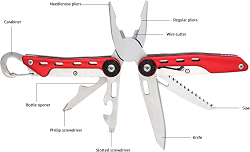 Amazon Basics 10-in-1 Stainless Steel Multitool Safety Lock with Nylon Sheath, 10.4 x 4.5 x 2.03 cm, Red & Black