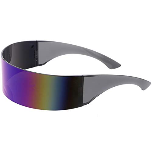 Image of zeroUV - 80s Futuristic Cyclops Cyberpunk Visor Sunglasses with Semi Translucent Mirrored Lens Shield Sunglasses