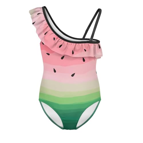 UNICEU One Piece Swimsuit for Girls Ruffle Cute One-Shoulder Swimwear Thin Straps Quick Drying Bathing Suit for Beach