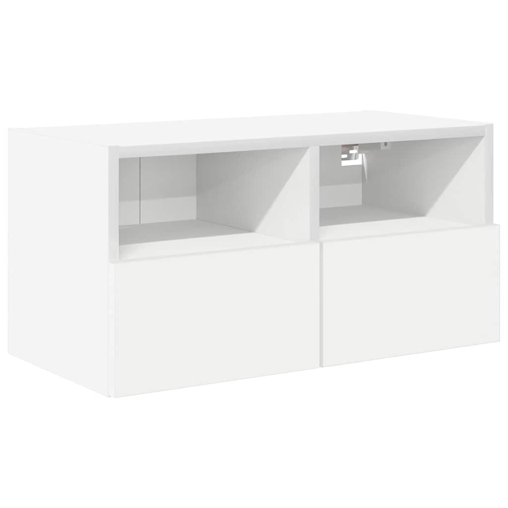 Set di 4 mobili da parete per TV, colore bianco, in legno