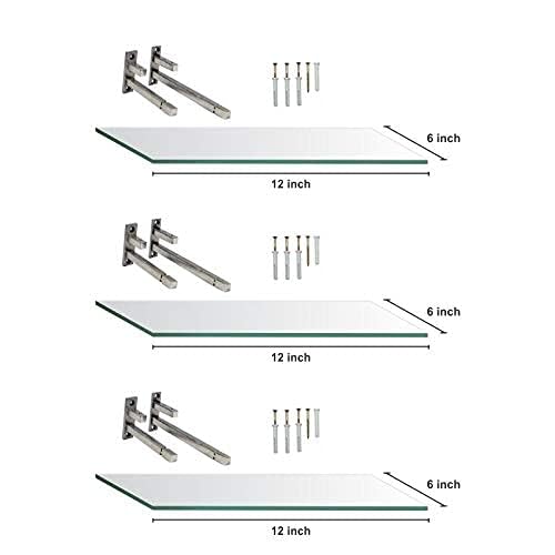 Image of Creative Arts n Frames Set of 3 Multi Purpose Polished Glass Shelves, Wall Mount Shelf for Bathroom, Bedroom, Living Room, Office and Kitchen (12x6 inch)
