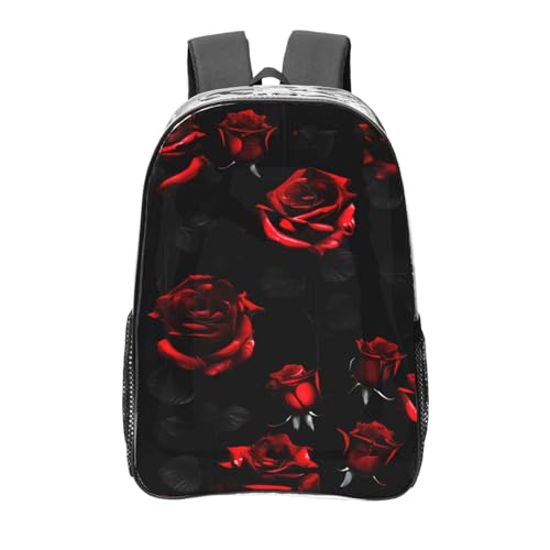 Sac à dos transparent imprimé roses rouges grand sac léger et robuste