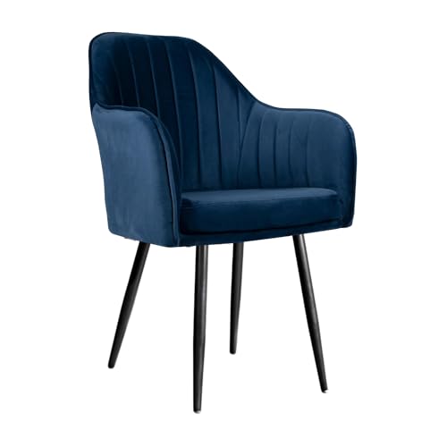Image of Accent Chair for Living Room| Soft Velvet Fabric Armchair with Multi Colour Leg Options | Modern Chair with Thick Cushion for Home Office restaurent and cafes| 1pc (Black Legs, Navy Blue)