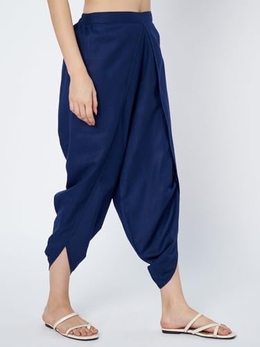 Image of 9rasa Women's Cotton Solid Harem Dhoti Pants for Casual FusionWear Workwear