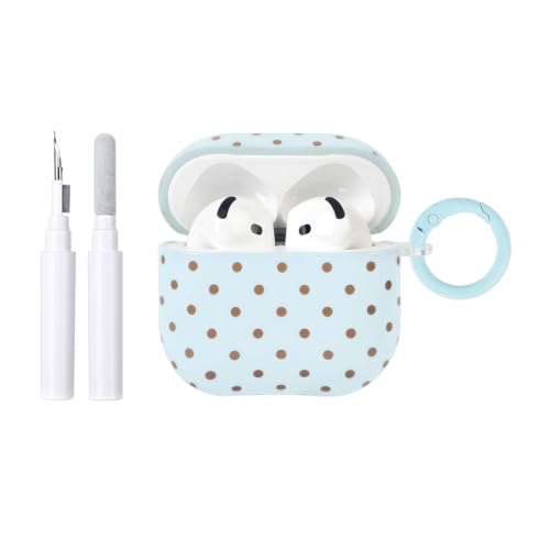 Coque Airpods 4 antichoc avec kit de nettoyage et porte-clés esthétique à pois bleu marron