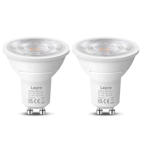 Lepro Bombilla LED GU10, Blanco Cálido 2700K, 2W Equivalente a 50W, Lámpara LED GU10 360 LM, Larga Duración y Bajo Consumo, NO Regulable, Ángulo de Haz de 38°, Paquete de 2
