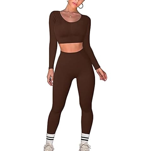 Gym Set Women Workout Set 2 Pieces Outfits Ribbed Long Sleeve Top High Waist Leggings Activewear Clothes Gym wear Sets Cover