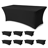 Enjoyidea Table Cloths for 6 Foot Rectangle Tables-8 Pack Black Fitted Stretch Table Cover-Spandex Elastic 6ft Folding Tablecloth for Party Vendor Booth Display Banquet Buffet Event Craft Trade Show