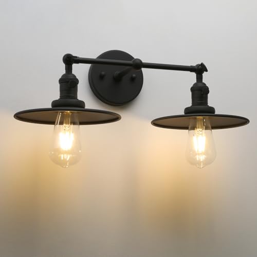Image of Phansthy 2 Lights Sconce with Switch Matte Black Vanity Light with Dual 7.87 Inches Flat Crafted Light Shade (Matte Black)