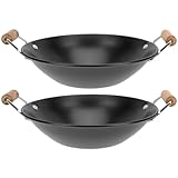 HOMSFOU 2 Stück Metall Kochtopf mit Holzgriff Kleiner Flacher Trockentopf für Zuhause Stabiles Kochgeschirr für Trockene Gerichte und Meeresfrüchte