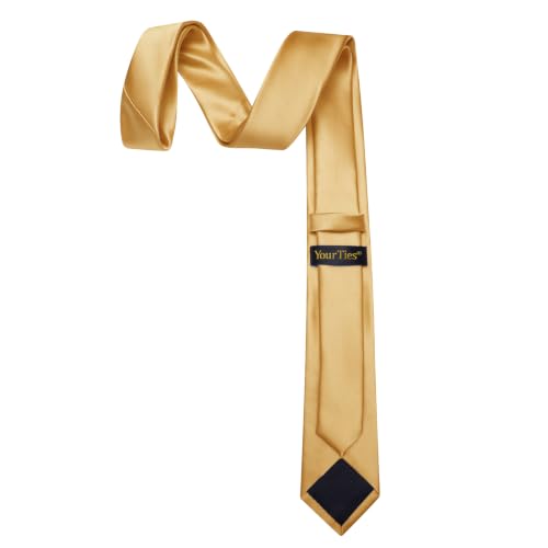 Image of YourTies Skinny Ties for Men Solid 2.4 inch Slim Necktie Handkerchief Clip Set | Satin Mens Tie Pocket Square Tie Clip Gift Box,Solid Color,Formal Casual Wedding Business Party,Suit Shirt Tuxedo