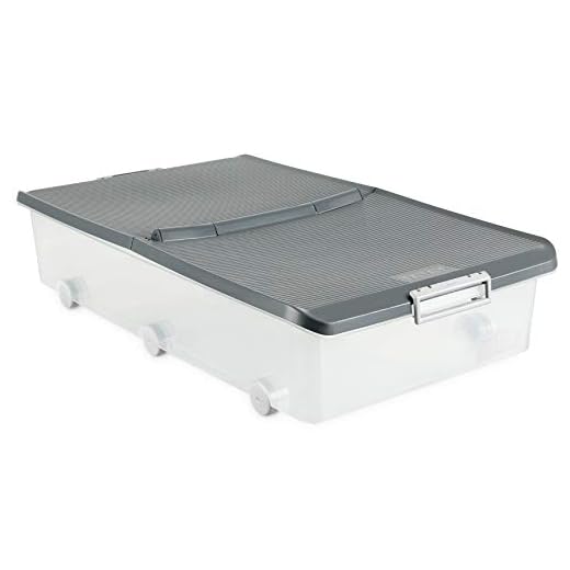 Tatay 1151122 Caja de Almacenamiento Multiusos bajo Cama Ruedas 63 l de Capacidad plástico Polipropileno Libre de bpa Transparente con Tapa, Gris, 45 x 78 x 18 cm
