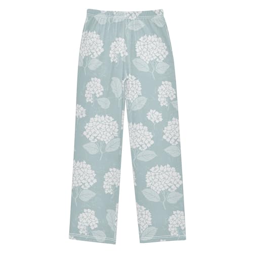 Boys' Pants White Hydrangea Leaves Green Long Bottoms Jogger Pants Elastic Waist Trousers with Pockets S-XL