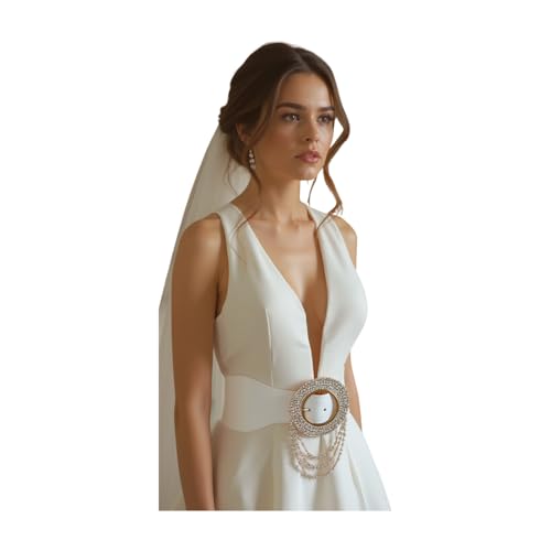 TrendyFashionJewelry Women Wide Bridal Belt Hip High Waist White Faux Leather Round Bling Circle Buckle Size S M3