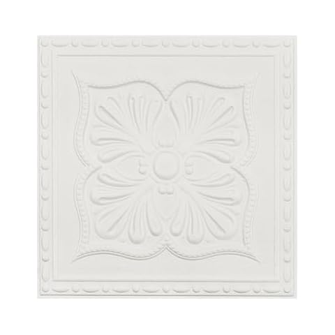 Ceiling Tiles, Ceiling Tiles Peel and Stick Foam, 32 Pcs, Covered 42 Sq.Ft, 3D Wall Panels Peel and Stick, Easy to Install and Cut for Ceiling and Interior Wall Decor, Plain White（13.8 x 13.8 inch） Cover
