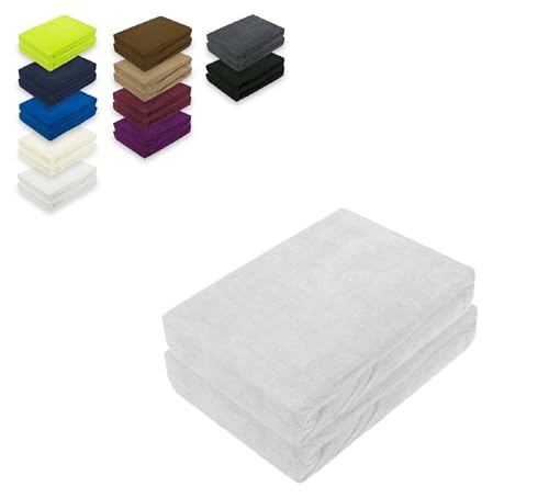 EXKLUSIV HEIMTEXTIL Frottee Spannbettlaken Premium Doppelpack 80% Baumwolle, 20% Polyester Öko - Tex Zertifiziert, Markenqualität, Matratzenhöhe bis 25 cm, Silber 90-100 x 200 cm