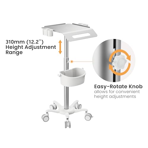 Mount Plus MB-C14 Medical Mobile Trolley with Wheels 33.1\"-45.3\" Height Adjustable Steel Dental Cart Rolling Ultrasound Lab Cart with 16.3\"× 15.1\" Large Tabletop | Scanner Holders - Thumbnail 3