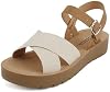 Sandalias planas Soda CHESTER para mujer, plataforma, hebilla en tobillo, correas cruzadas, color dorado rafia, talla 5.5 4