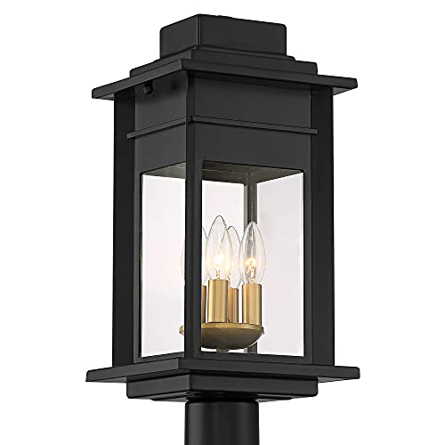 Franklin Iron Works Bransford Rustic Farmhouse Outdoor Post Light Fixture Black 4-Light 19 1/4" Clear Glass For Exterior Barn Deck House Porch Yard Patio Outside Garage Front Door Garden Home Roof #TOP2