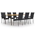 HXUHUWS 7 Piece Patio Dining Set for Outdoor Gatherings, Durable Rattan and Acacia Wood, Family Dinners or Relaxed Evenings, Black