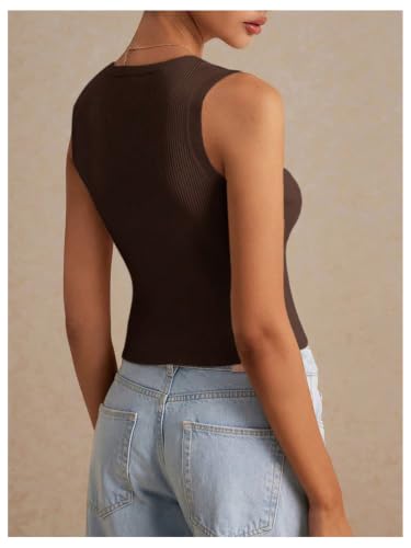 Image of GORGLITTER Women's Knit Top V Neck Sleeveless Button Up Sweater Vest Fall | Cute Summer Tops, Lightweight, Button Down, Business Casual, Work Office Shirts, Fashion Clothing
