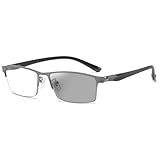 [FEISEDY] 老眼鏡 おしゃれ メンズ 遠近両用 リーディンググラス ブルーライトカット 調光レンズ 累進多焦点 えんきん両用 シニアグラス 超軽量 変色 スクエア ガンカラー 1.5 B1388