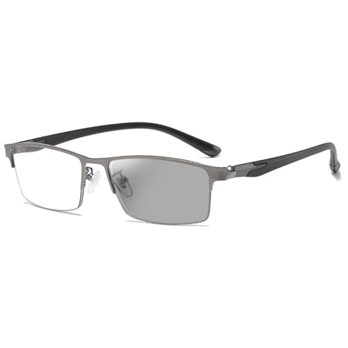[FEISEDY] 老眼鏡 おしゃれ メンズ 遠近両用 リーディンググラス ブルーライトカット 調光レンズ 累進多焦点 えんきん両用 シニアグラス 超軽量 変色 スクエア ガンカラー 2.0 B1388（Amazon）