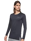 nike running shirt damen Schmale Passform Nike Herren M Nk Dry Top Long Sleeve Slim Sleeved T-Shirt, schwarz(Black/Dark Grey), XL
