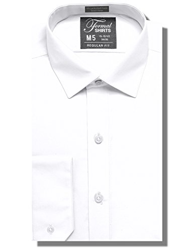 Luxe Microfiber Mens Regular Fit Solid Dress Shirt, Spread Collar - Style Denny White