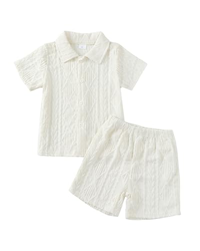 Image of Toddler Boy Clothes Little Kids Summer Outfits Short Sleeve Button Down Shirt Top Shorts Set 2 PCS Boy's Clothing
