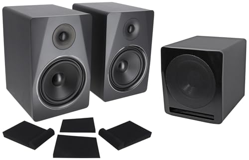 Rockville (2) APM8B 8" Powered Studio Monitors+Active 10" Subwoofer+Foam Pads