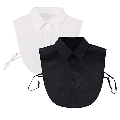 Shinywear Women's Peterpan Detachable Fake Collars Cotton Half Shirt Blouse Dickie Office Lady Shirt Alternative Set(2pcs White+Black Pointed Collar)