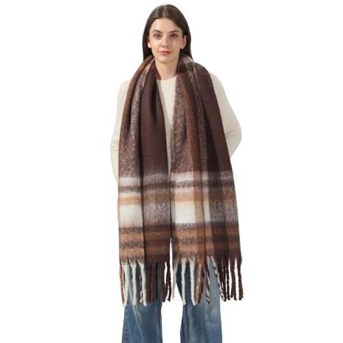 SUNDSGT Womens Winter Plaid Scarf Cold Weather Big Warm Long Soft Oversized Blanket Scarf Shawl Wrap
