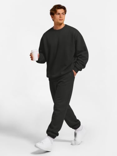 EFAN Men's Heavyweight Plush Fleece Sweatsuits Black M — view 2