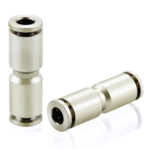 TAILONZ PNEUMATIC 10mm latón niquelado racores rectos de cierre rápido racores unidos conexión neumática racores para tubos neumáticos PU-10 (Pack de 5)