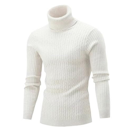 Autumn Winter Men's Turtleneck Sweater Men's Knitting Pullovers Rollneck Knitted Sweater Warm Men(White,Large)