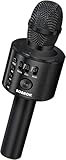 BONAOK Micrófono de Karaoke Bluetooth inalámbrico, 3-en-1 portátil de Mano Karaoke Mic Regalo de cumpleaños Home Party Altavoz Máquina para Android/iPad, PC Smartphone (Q37 Negro)