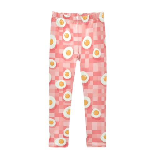 Fried Eggs Girls' Leggings Toddler Doodles Checkered Red Kids Yoga Pants Dance Active Tights 4T