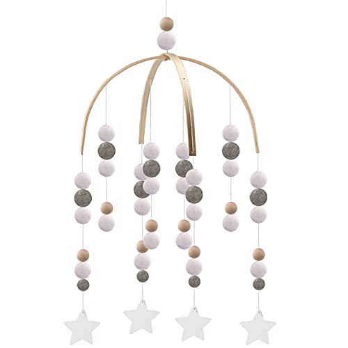 Boho Crib Mobile,Felt Ball Crib Mobile,Neutral Baby Crib Mobile,Baby Mobile for Crib,Nursery Cot Mobile Handmade Mobile Pom Pom Mobile Ceiling Mobileï¼ˆGray-Starï¼‰