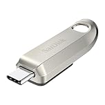 SANDISK Ultra Luxe USB Type C Flash Drive 256GB (USB Memory stick with Fast Performance, up to 400MB/s read speeds, USB 3.2 Gen 1, Retractable Connector, Metal Design, Keyring) Silver